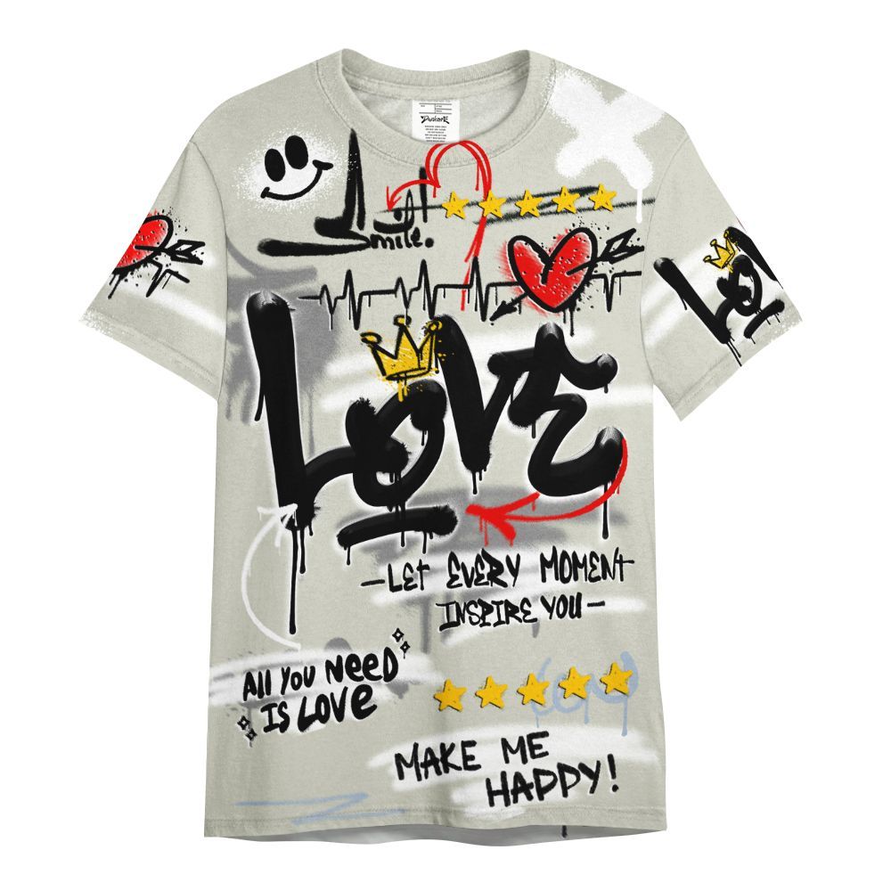 Shirt To Match Low OG Wolf Grey 1s - Happy Love Beats Graffiti Streetwear All Over Print