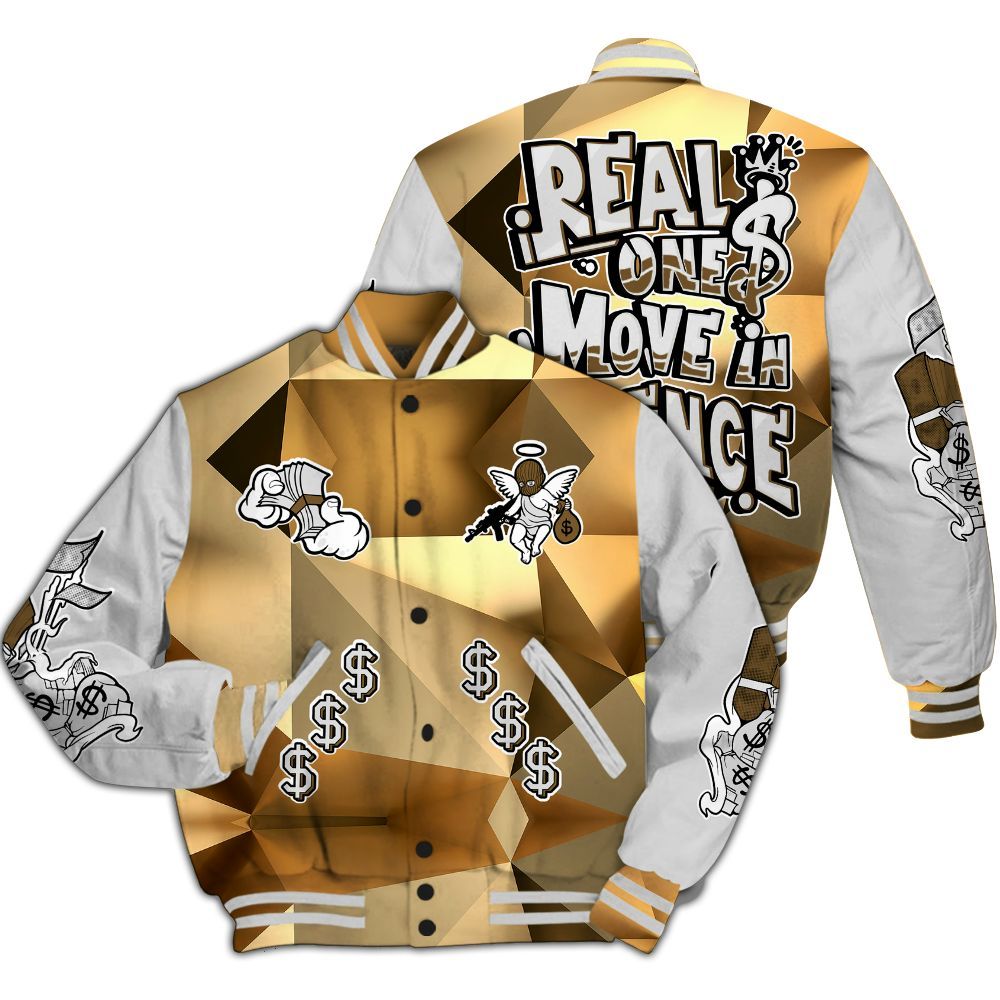 Varsity Jacket To Match NET Gold 4s - Ones Move In Silence Graphic All Over Print