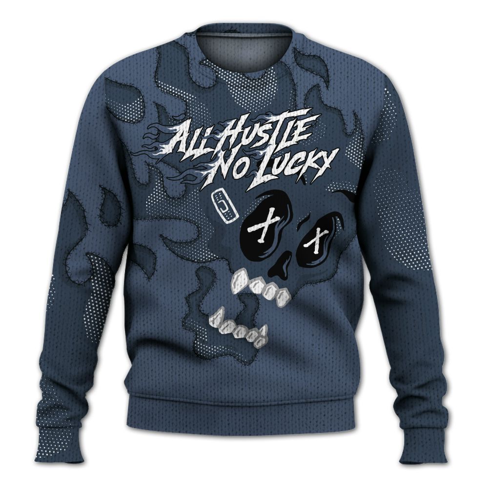Knitted Sweater To Match Low Diffused Blue 11s - All Hustle No Lucky Skull