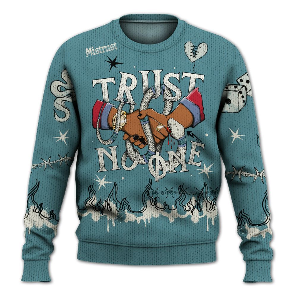 Knitted Sweater To Match Dunk Low Denim Turquoise Royal - Trust No One Snake-Bite Doodle Crayon