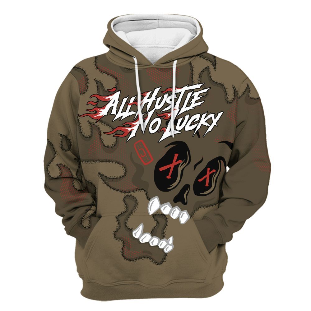 Hoodie To Match Olive 9s - All Hustle No Lucky Skull All Over Print