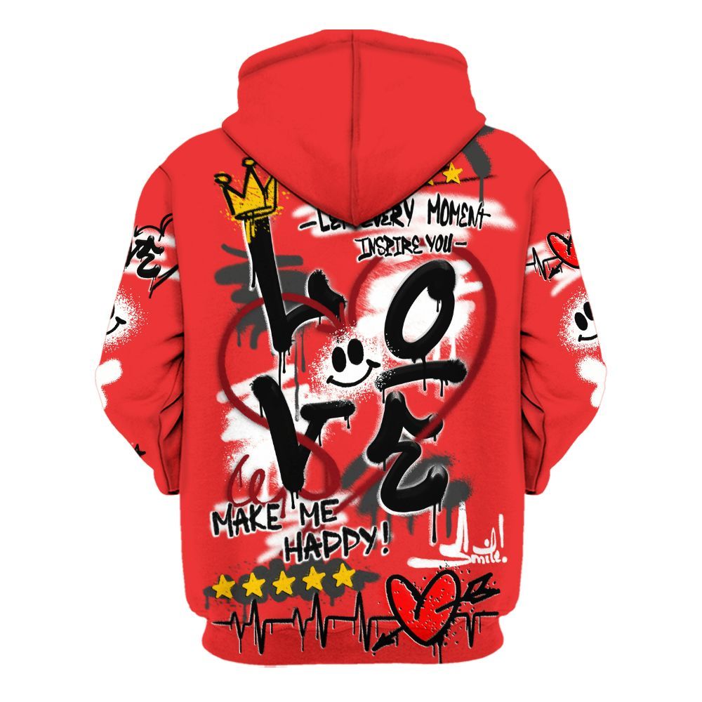 Hoodie To Match Red Thunder 4s - Happy Love Beats Graffiti Streetwear All Over Print