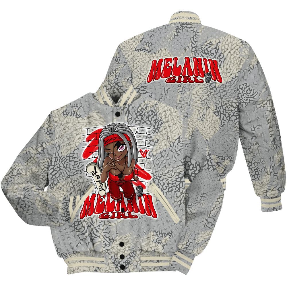 Varsity Jacket To Match Cement Grey 3s Shirt - MelaninGirl Abstract Halftone All Over Print