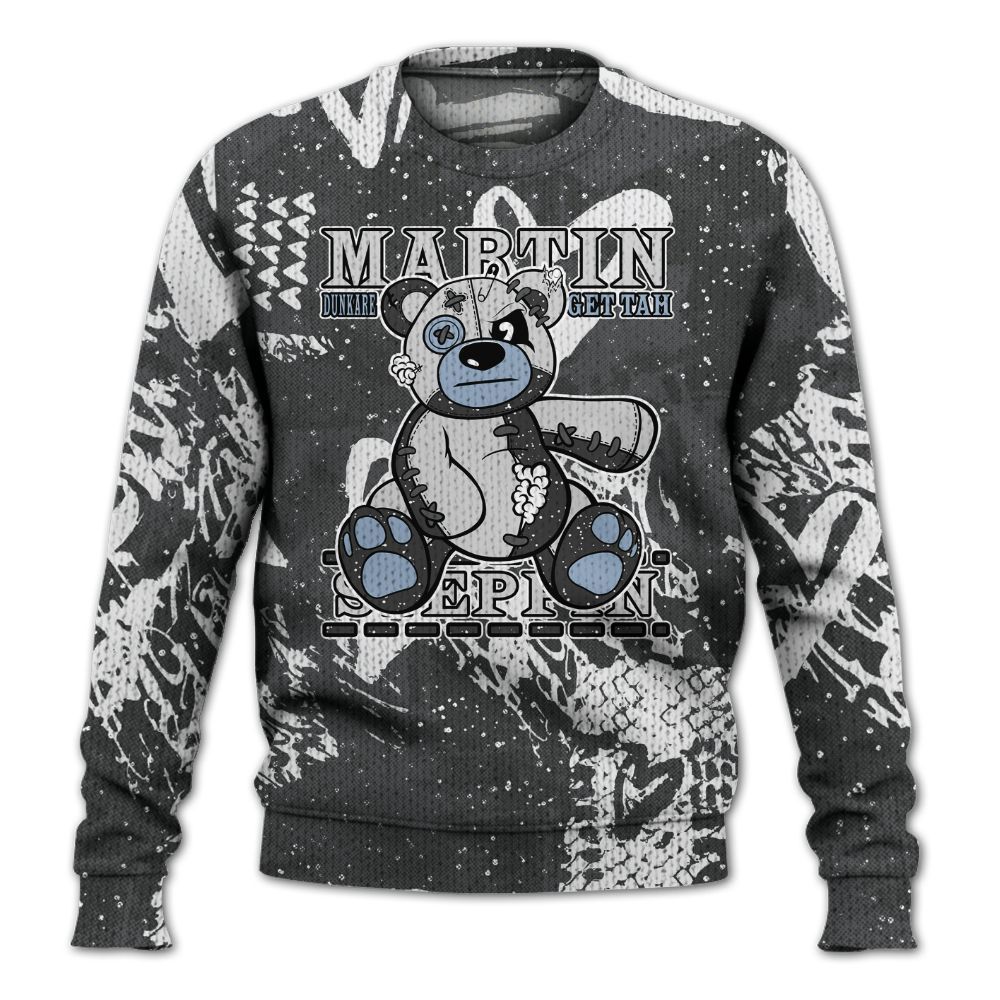 Knitted Sweater To Match Reverse Black White 6s - Tah Steppin Bear Heart Grunge