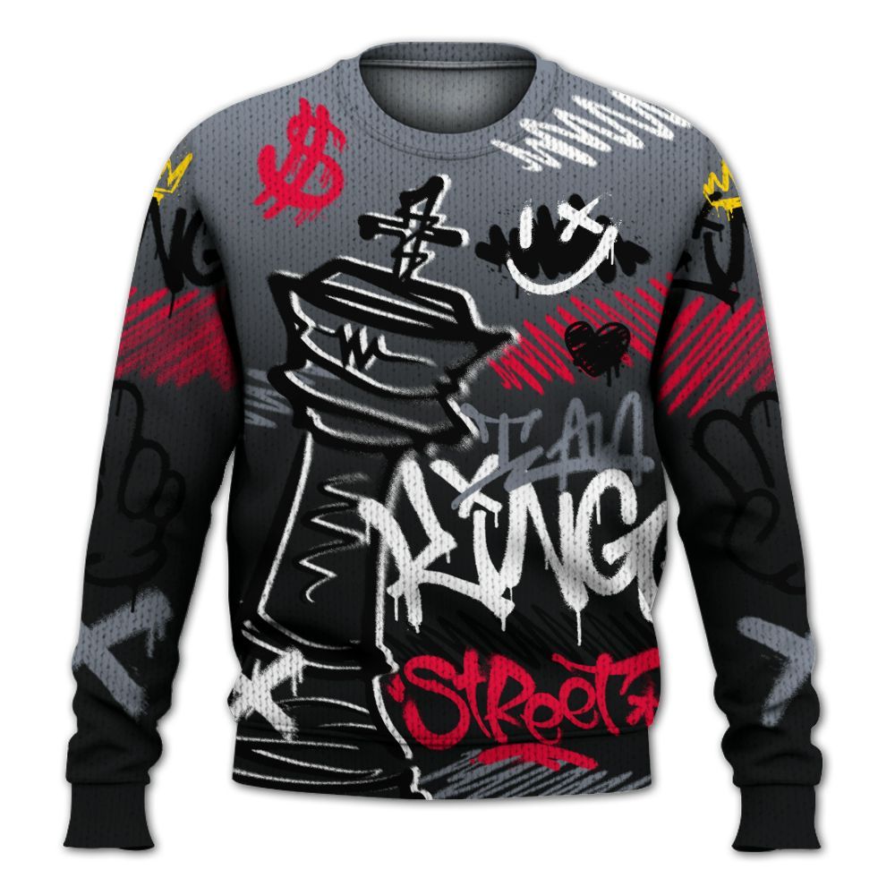 Knitted Sweater To Match Mid Black Metallic 1s - Street King Chess Streetwear