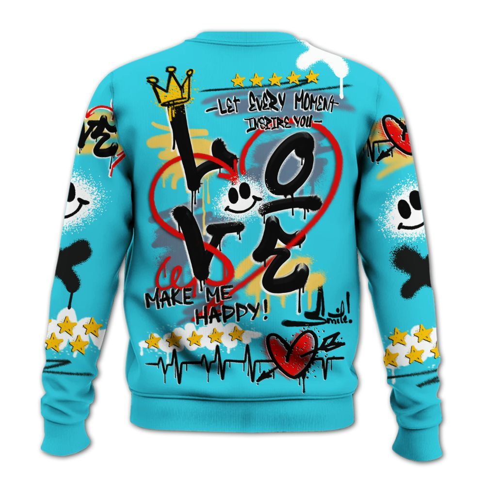 Sweatshirt To Match Retro Gamma Blue 11s - Happy Love Beats Graffiti Streetwear All Over Print