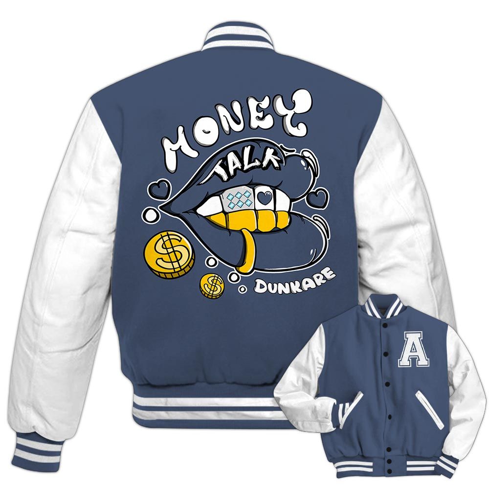 Varsity Jacket To Match Low Diffused Blue 11s - Custom Lips Money Talk Varsity Jacket Outfit 1605 1LGH