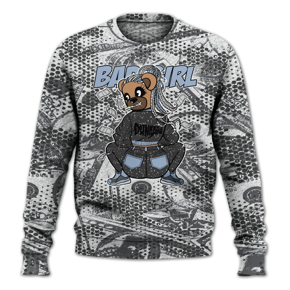 Sweatshirt To Match Reverse Black White 6s - Rebellious Girl Bear Banknotes Art All Over Print