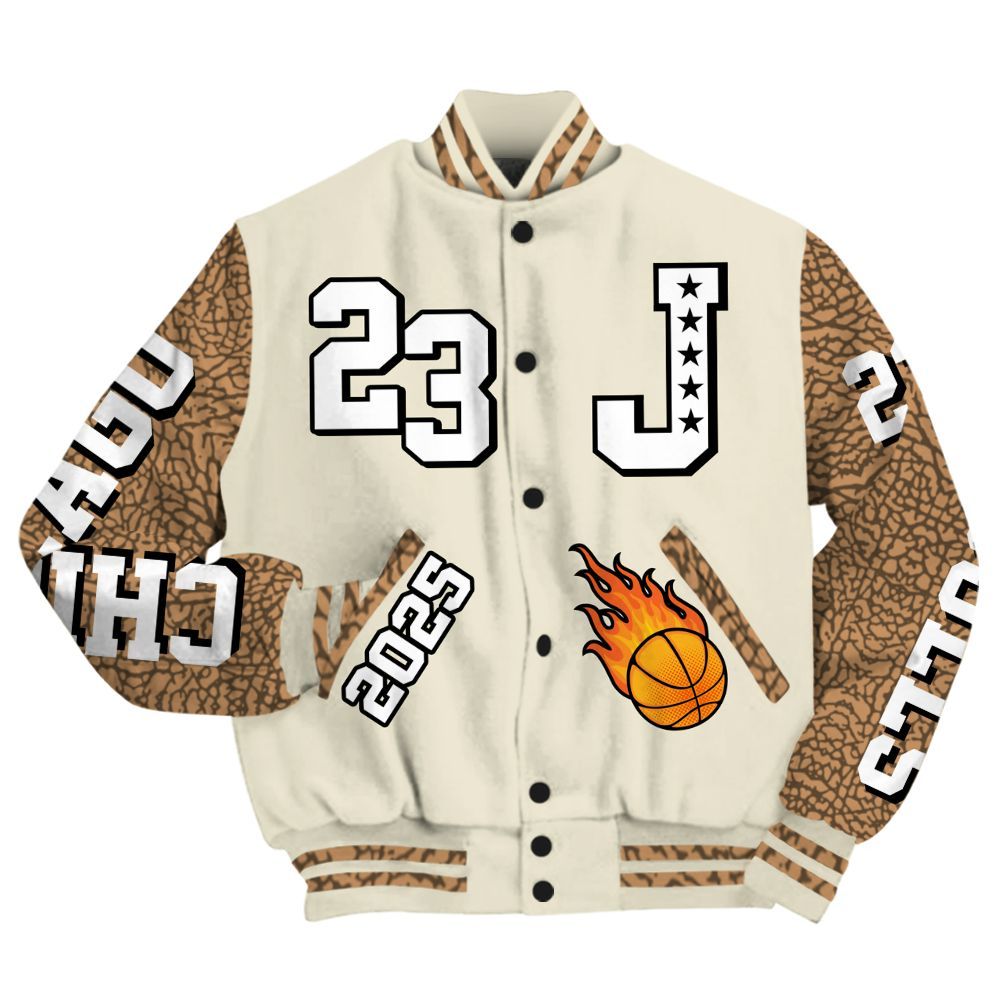 Varsity Jacket To Match Orewood Brown 3s - Chicago 23 Basketball All Over Print