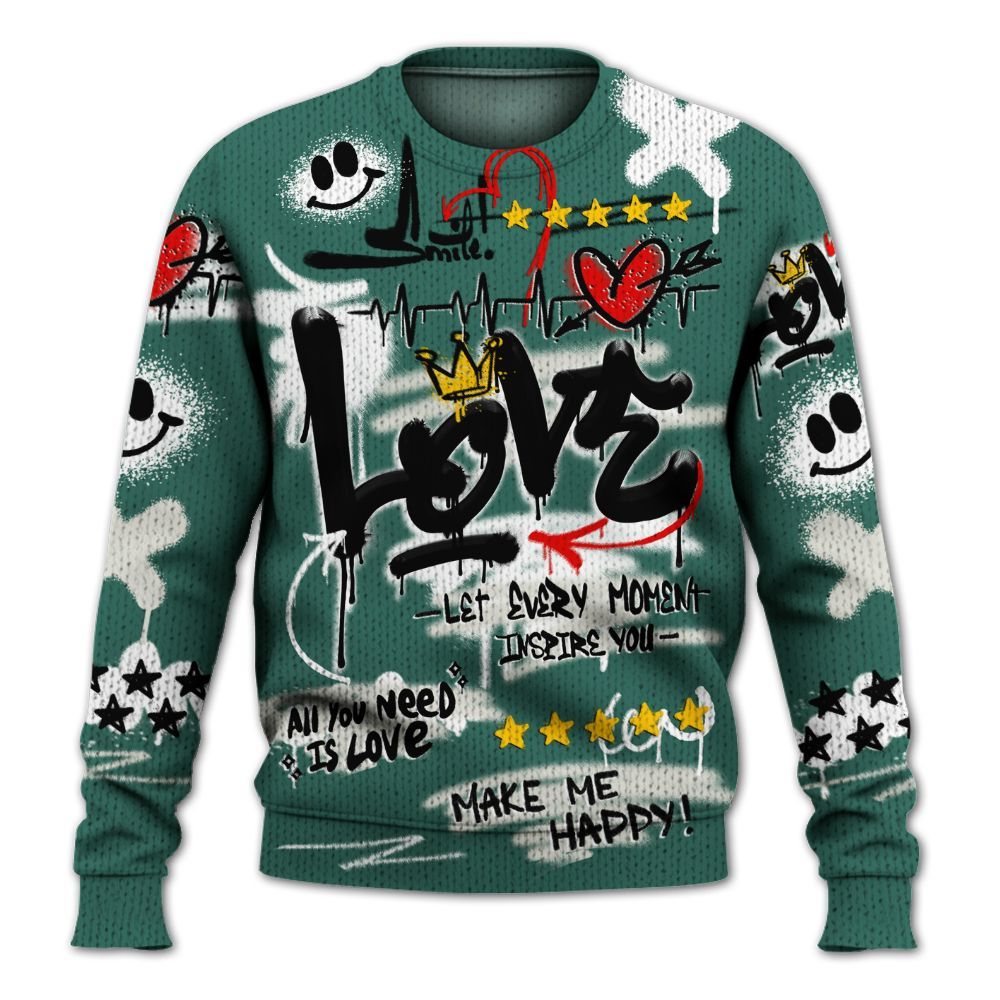 Knitted Sweater To Match RM Oxidized Green 4s - Happy Love Beats Graffiti Streetwear