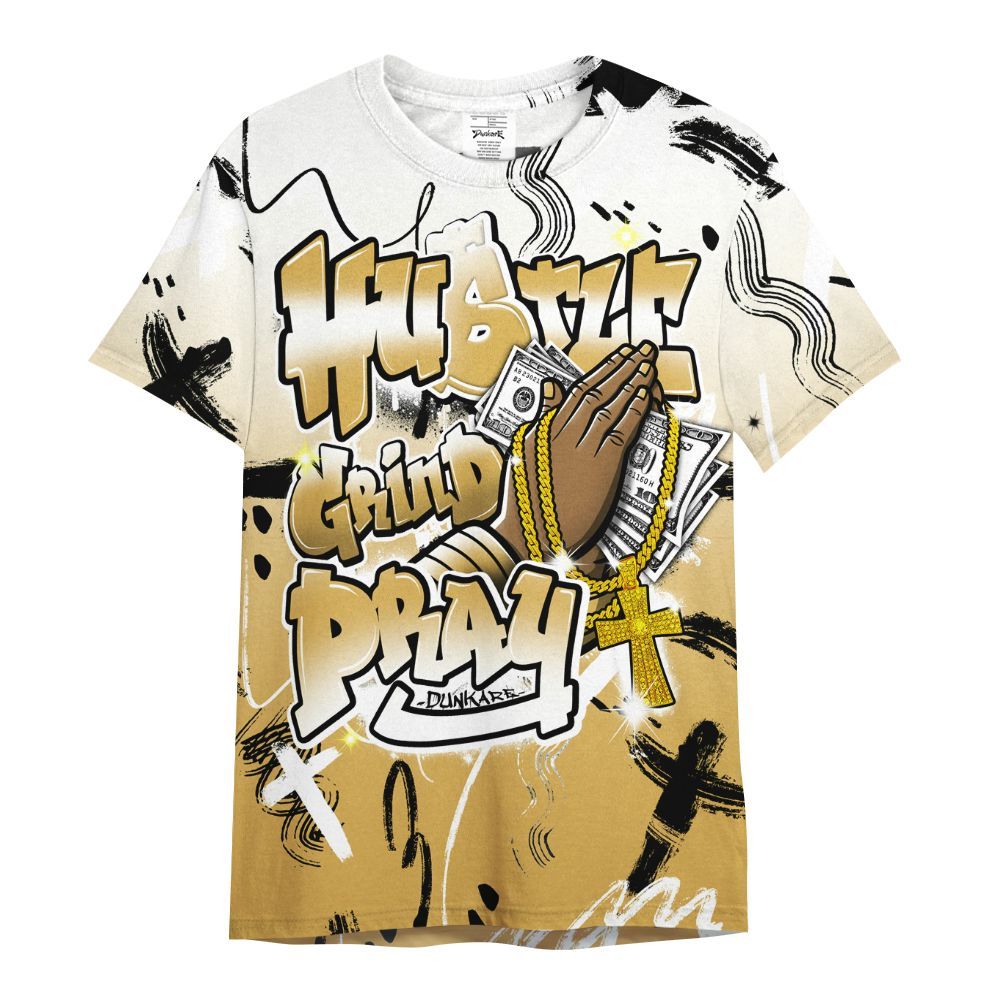 Shirt To Match Retro Light Ginger 14s - Money Hustle Grind Pray All Over Print