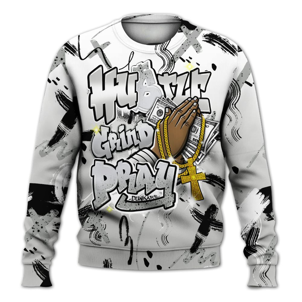 Sweatshirt To Match Retro White Oreo 4s - Money Hustle Grind Pray All Over Print