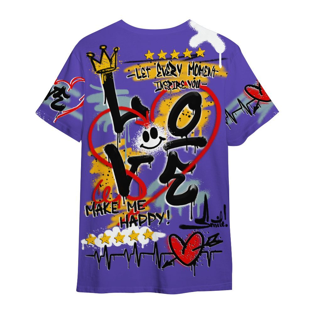 Shirt To Match Imperial Purple 4s - Happy Love Beats Graffiti Streetwear All Over Print