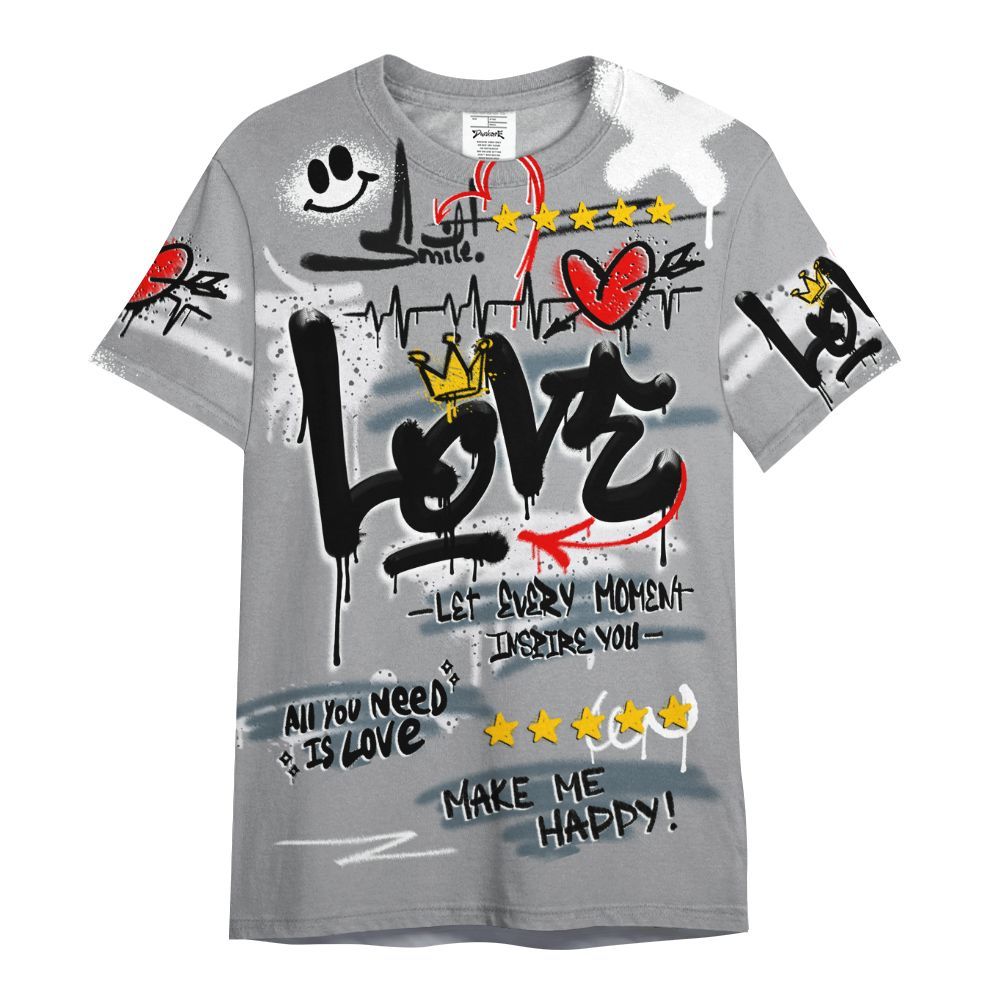 Shirt To Match Retro Light Graphite Wolf Grey 5s - Happy Love Beats Graffiti Streetwear All Over Print