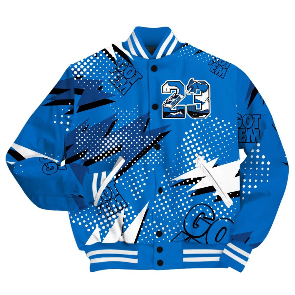 Varsity Jacket To Match Blueberry 12s Shirt, Custom Name Number 23 5s All Over Print