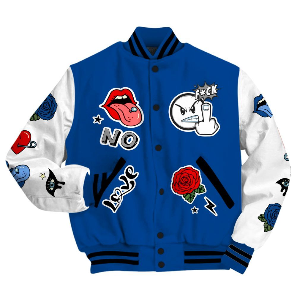Varsity Jacket To Match Low 85 Royal 1s - FK Around Find Out All Over Print
