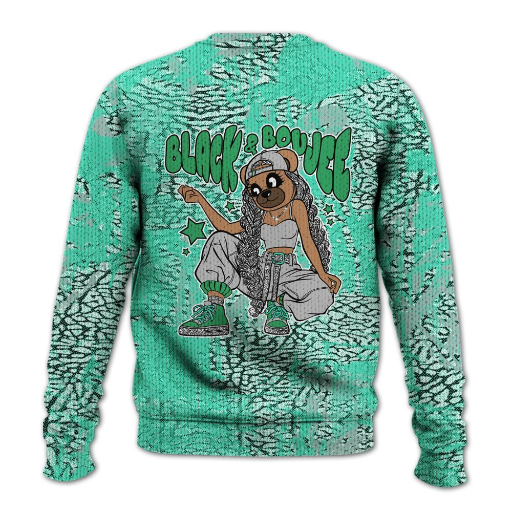 Knitted Sweater To Match Black Green Glow 3s - Boujee Girls Bear Heart Grunge