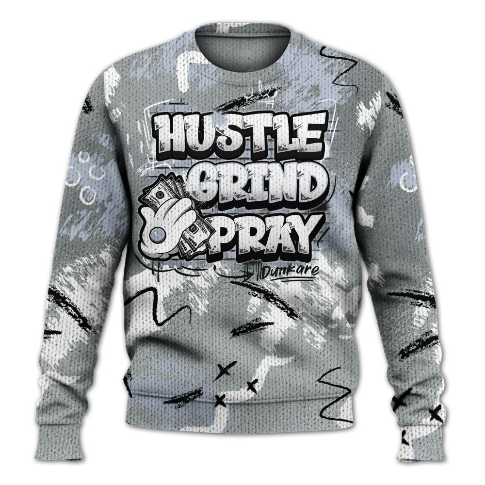 Sweater To Match White Metallic 2026 5s - Hustle Grind Pray Graphic Street Style Graphic