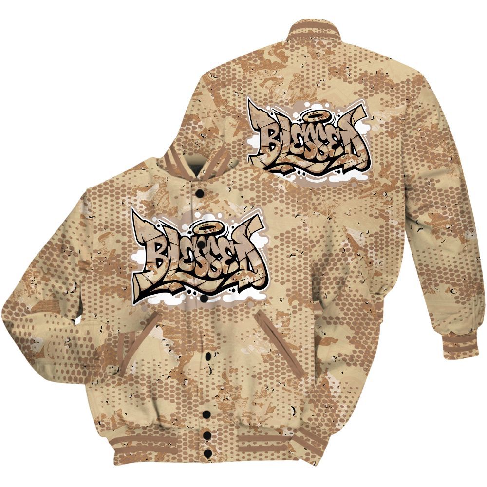 Varsity Jacket To Match Desert Camo 3s Shirt - Blessing Graphic Banknotes All Over Print