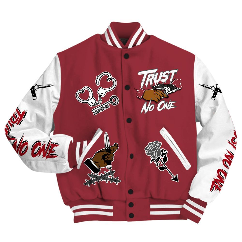 Varsity Jacket To Match Black Toe 14s - Trust No One Dripping All Over Print