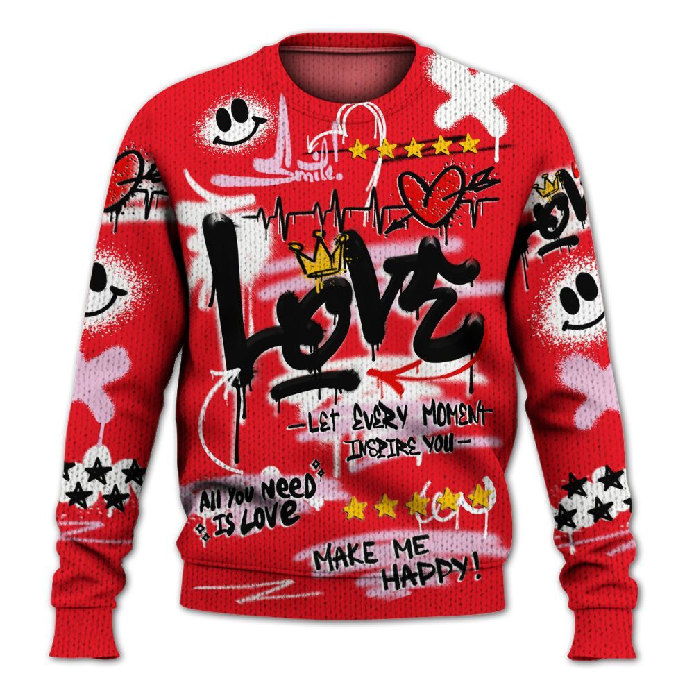 Knitted Sweater To Match Zoom Vomero 5 Valentine's Day 2025 - Happy Love Beats Graffiti Streetwear