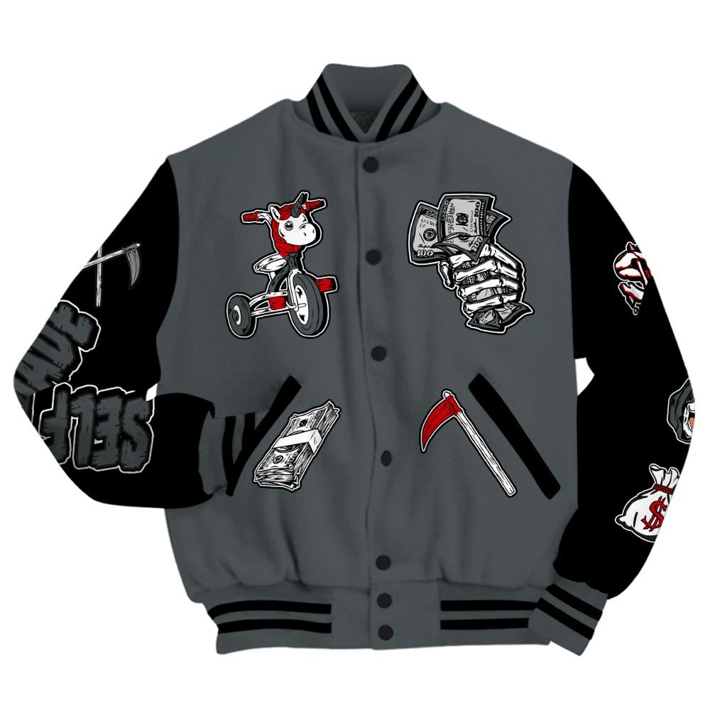 Varsity Jacket To Match Black RM Nigel Sylvester 4s - Self Make Skeleton All Over Print