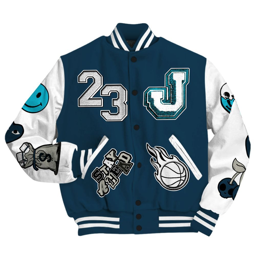 Varsity Jacket To Match Air Navy Baltic Blue - Hustles Money Number 23 All Over Print