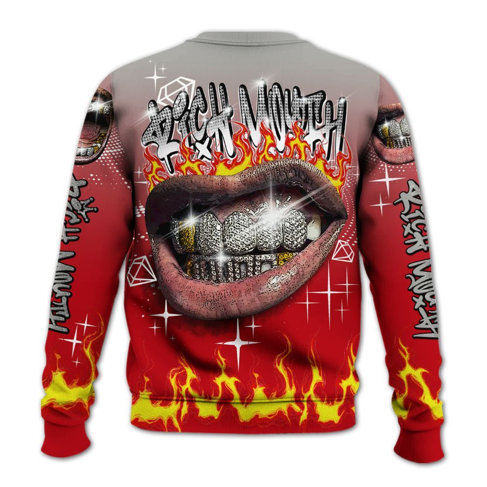 Sweatshirt To Match Air Griffey Max Gray Reds 1s - Rich Mouth Fire Rap Retro 90s All Over Print