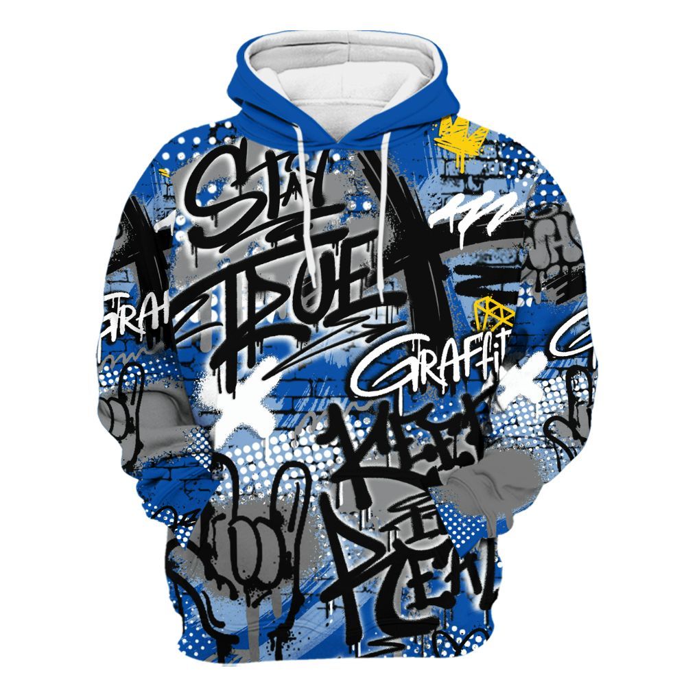 Hoodie To Match Racer Blue 5s - True It Real Graffiti Streetwear All Over Print