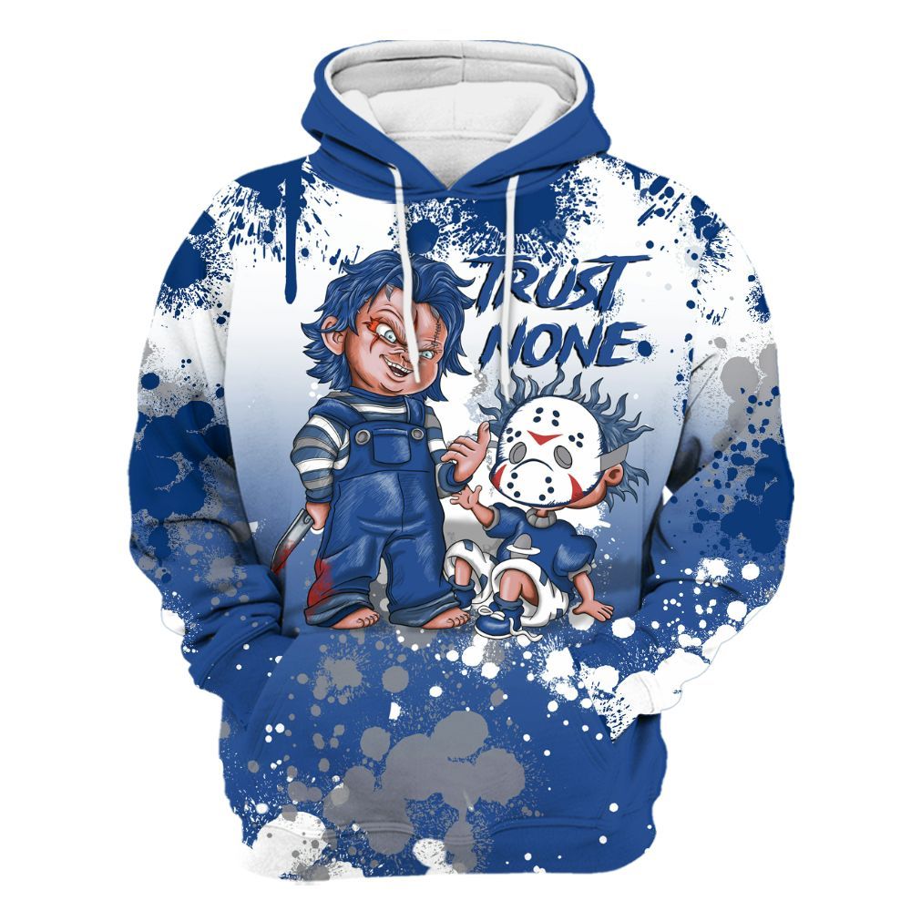 Hoodie To Match High OG True Blue 1s - Trust No One Scary All Over Print