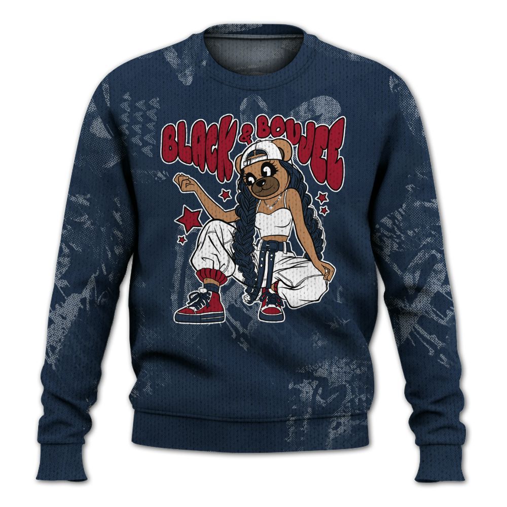 Knitted Sweater To Match White Midnight Navy 6s - Boujee Girls Bear Heart Grunge