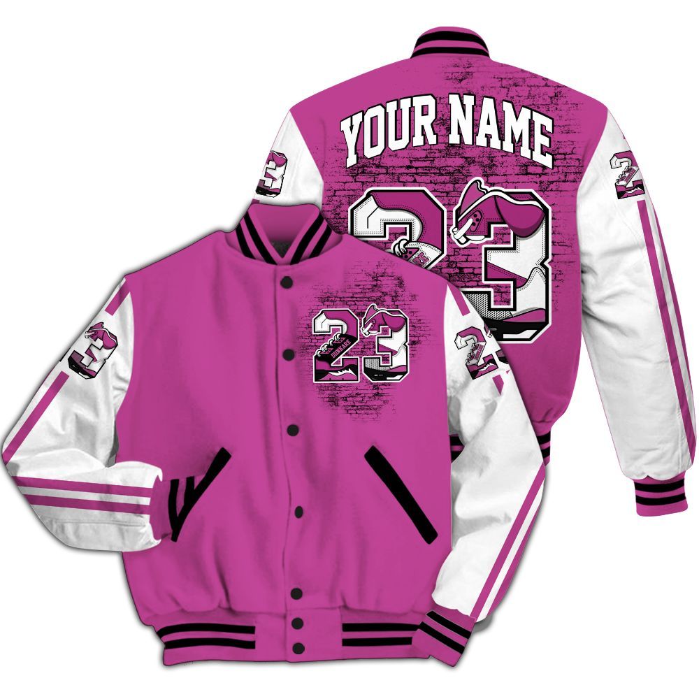 Varsity Jacket To Match Dunk Low Active Fuchsia - Custom Name Number 23 5s All Over Print