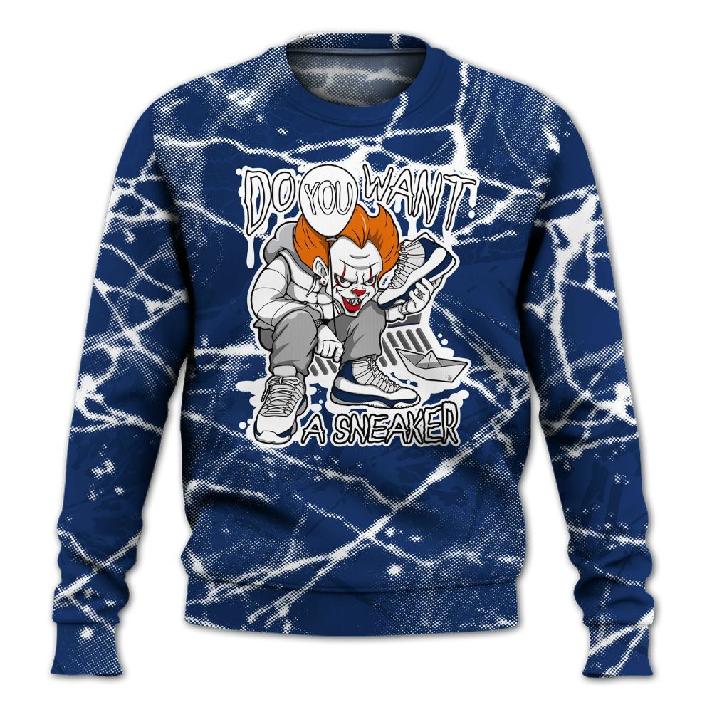 Sweatshirt To Match High OG Deep Royal Blue 1s - Clown Scary Sneakers Halloween Graphic All Over Print