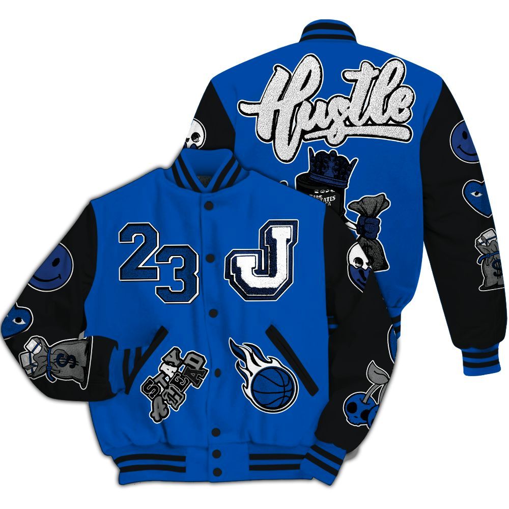 Varsity Jacket To Match Racer Blue 5s - Hustles Money Number 23 All Over Print
