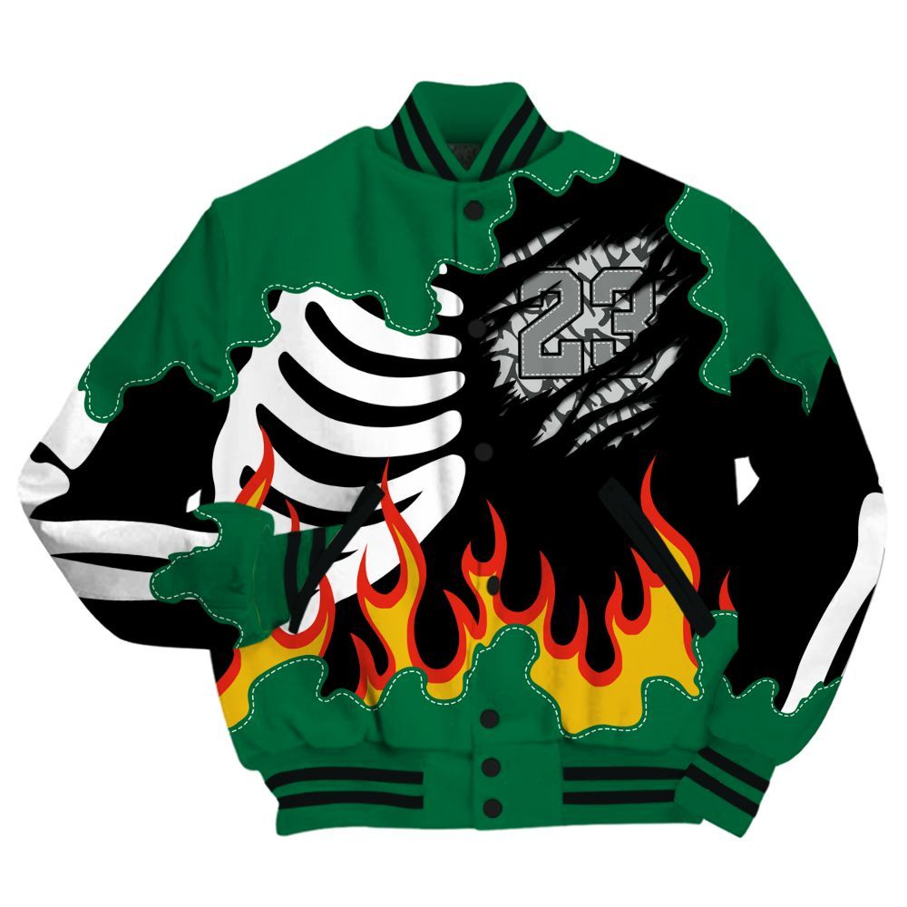 Varsity Jacket To Match Pine Green 3s - Burning Skeleton 23 G.O.A.T All Over Print