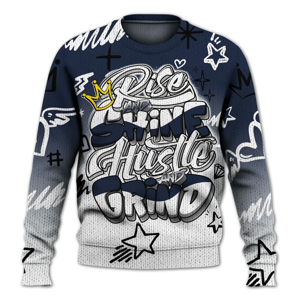 Knitted Sweater To Match Dunk Low White Midnight Navy - Rise Shine Hustle Grind
