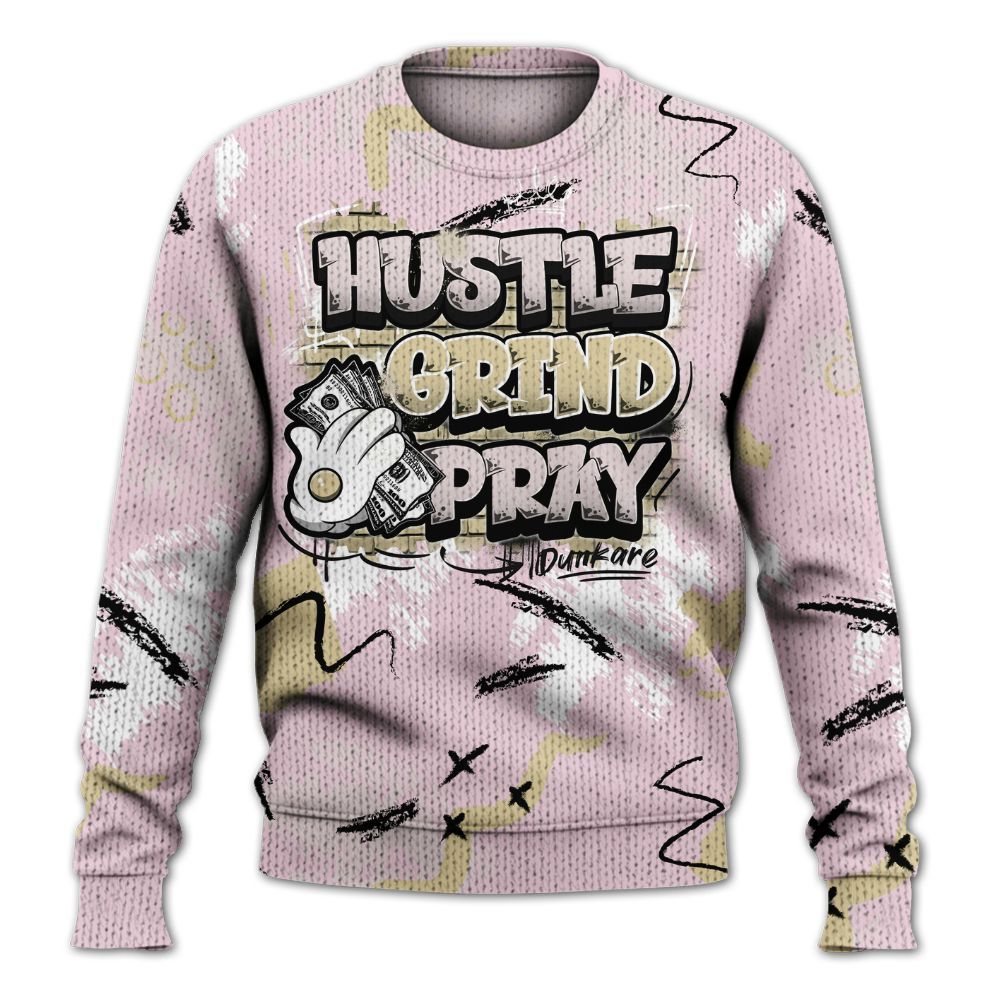 Sweater To Match Denim Iced Carmine 4s - Hustle Grind Pray Graphic Street Style Graphic