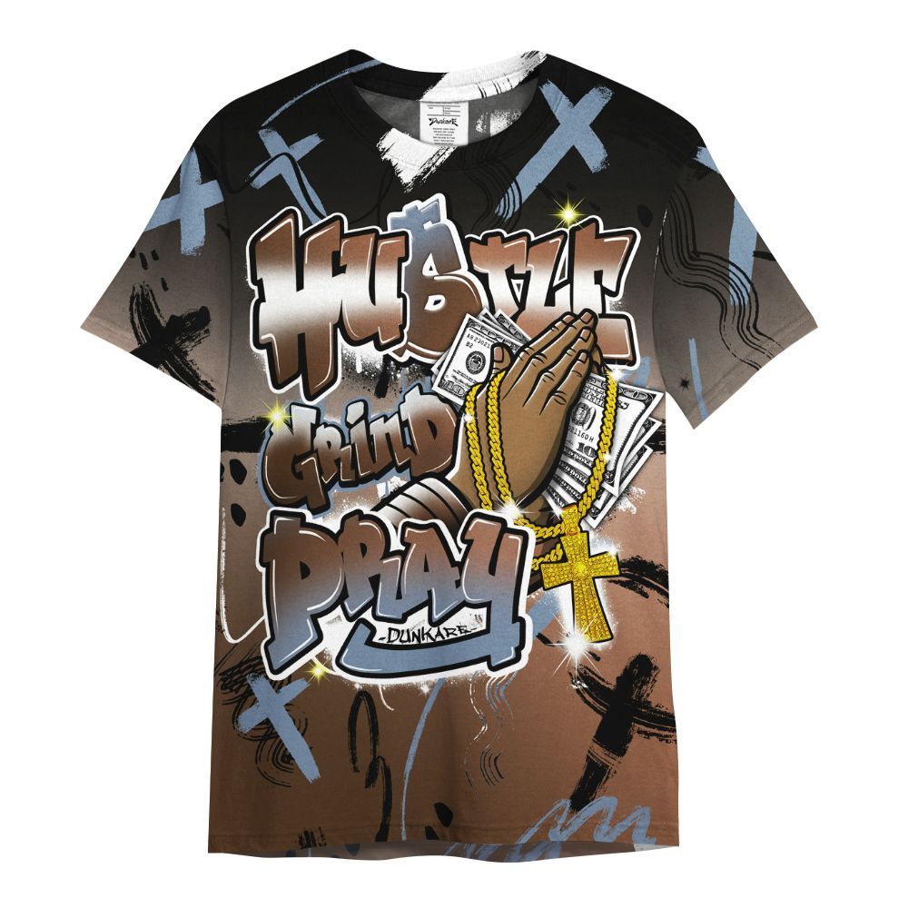Shirt To Match Air Foamposite Metallic Copper - Money Hustle Grind Pray All Over Print