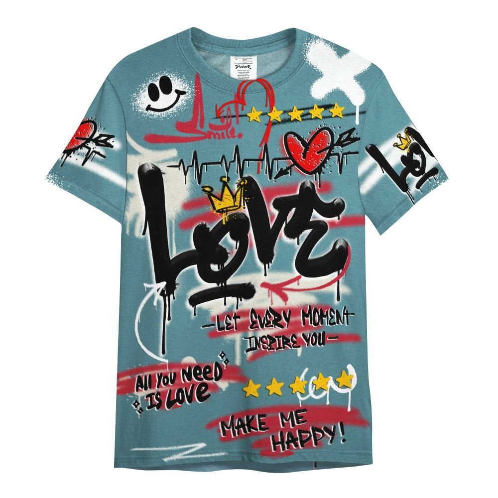 Shirt To Match Dunk Low Denim Turquoise Royal - Happy Love Beats Graffiti Streetwear All Over Print