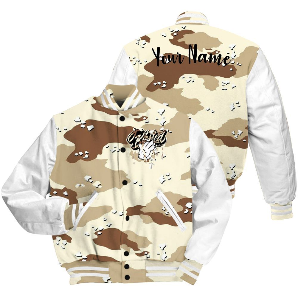 Varsity Jacket To Match Desert Camo 3s - Custom Name God Blessed Drip All Over Print