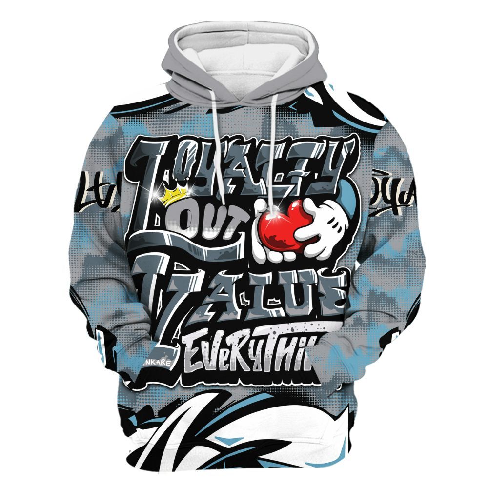 Hoodie To Match Retro Light Graphite Wolf Grey 5s - Loyalty Out Value Graffiti All Over Print