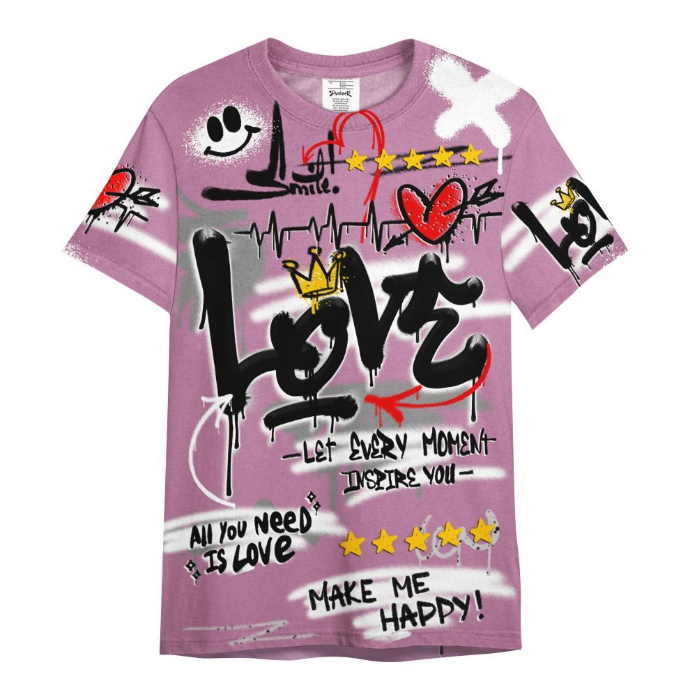 Shirt To Match Neutral Grey Black White Orchid 4s - Happy Love Beats Graffiti Streetwear All Over Print