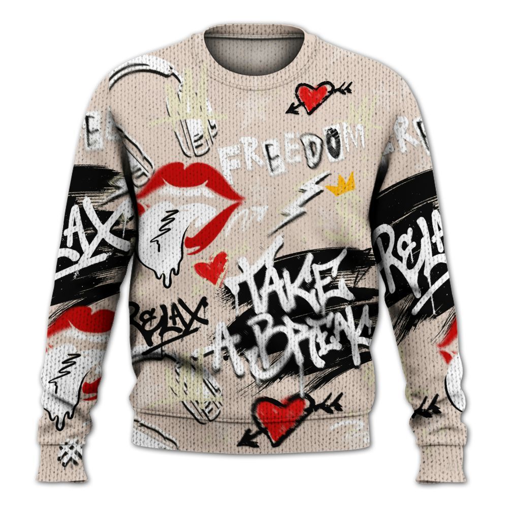 Knitted Sweater To Match A Ma Maniere X Fossil Stone 4s - Take Break Freedom Graffiti Streetwear