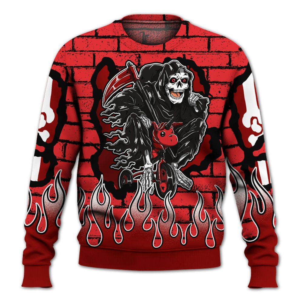Sweatshirt To Match Chile Red 9s - Self Make Skeleton Crashed All Over Print