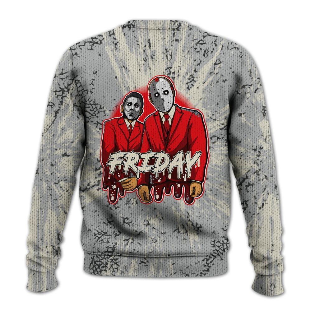 Knitted Sweater To Match Cement Grey 3s - Friday Halloween Graphic Luxury