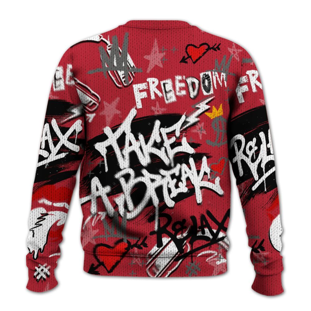 Knitted Sweater To Match Red Flint 13s - Take Break Freedom Graffiti Streetwear