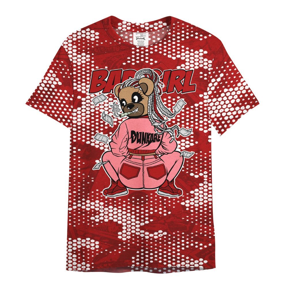 Shirt To Match Red Taxi 12s - Rebellious Girl Bear Banknotes Art All Over Print