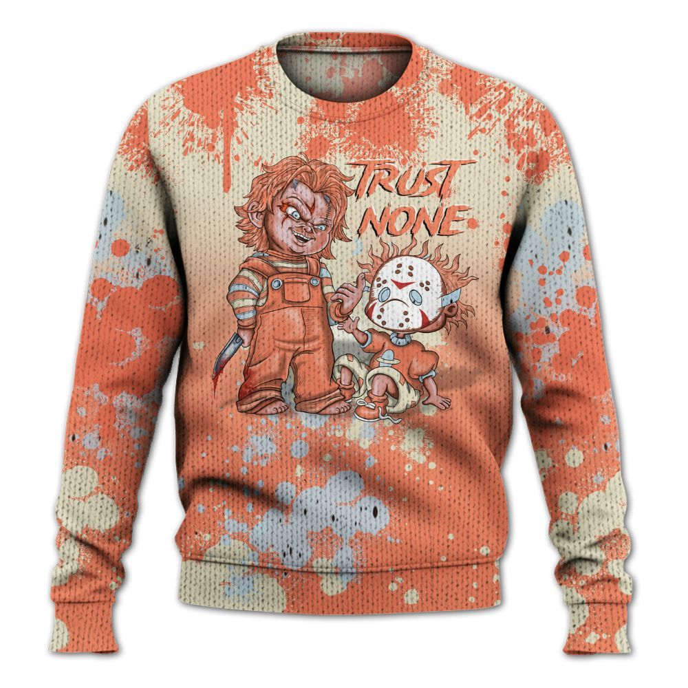 Knitted Sweater To Match DJ Khaled Crimson Bliss 5s - Trust No One Scary