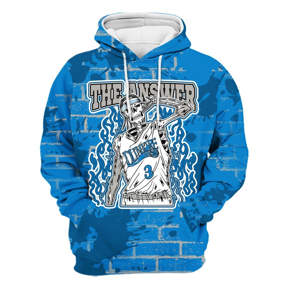 Hoodie To Match Military Blue 4s - Allen Answer Skeleton Brick All Over Print