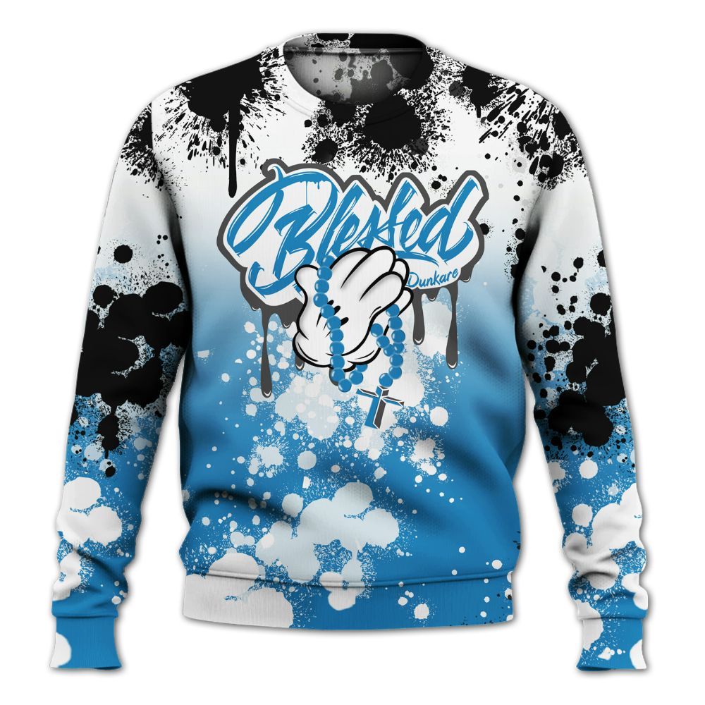 Sweatshirt To Match Retro University Blue 9s - God Blessed Ink Drip All Over Print
